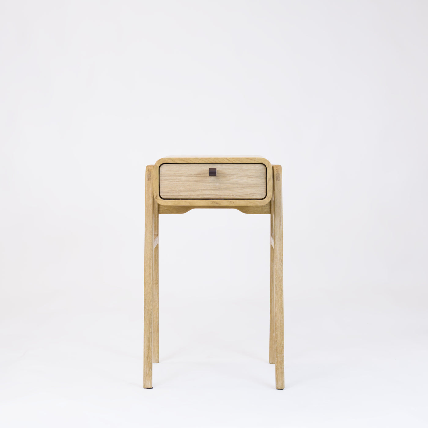High desk and storage bench nm11H. The main corpus is crafted from solid Norwegian oak, featuring 1 drawer with natural oak front.