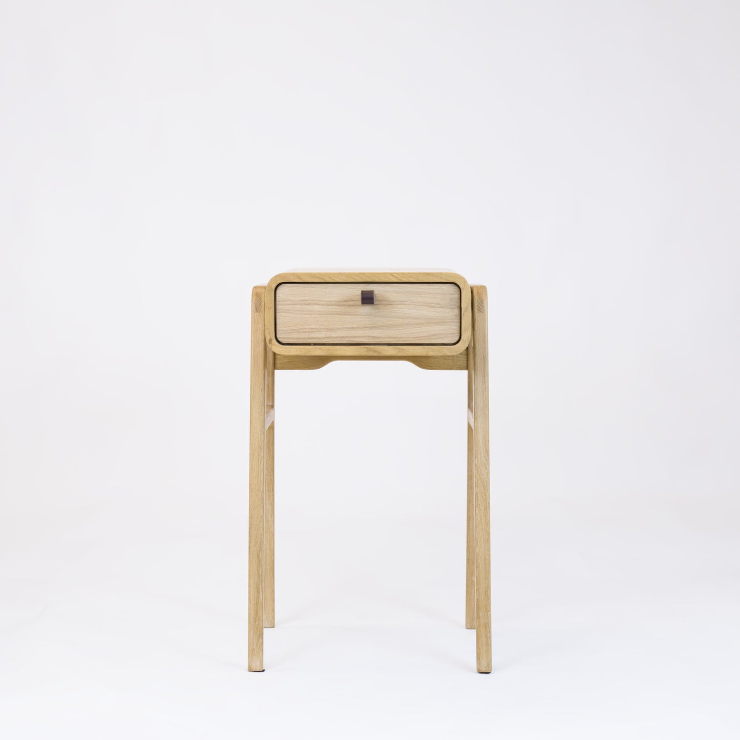 High desk and storage bench nm11H. The main corpus is crafted from solid Norwegian oak, featuring 1 drawer with natural oak front.