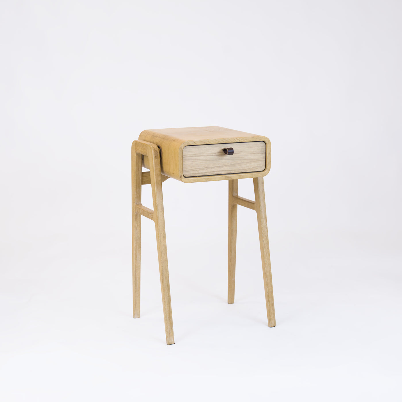 High desk and storage bench nm11H. The main corpus is crafted from solid Norwegian oak, featuring 1 drawer with natural oak front.