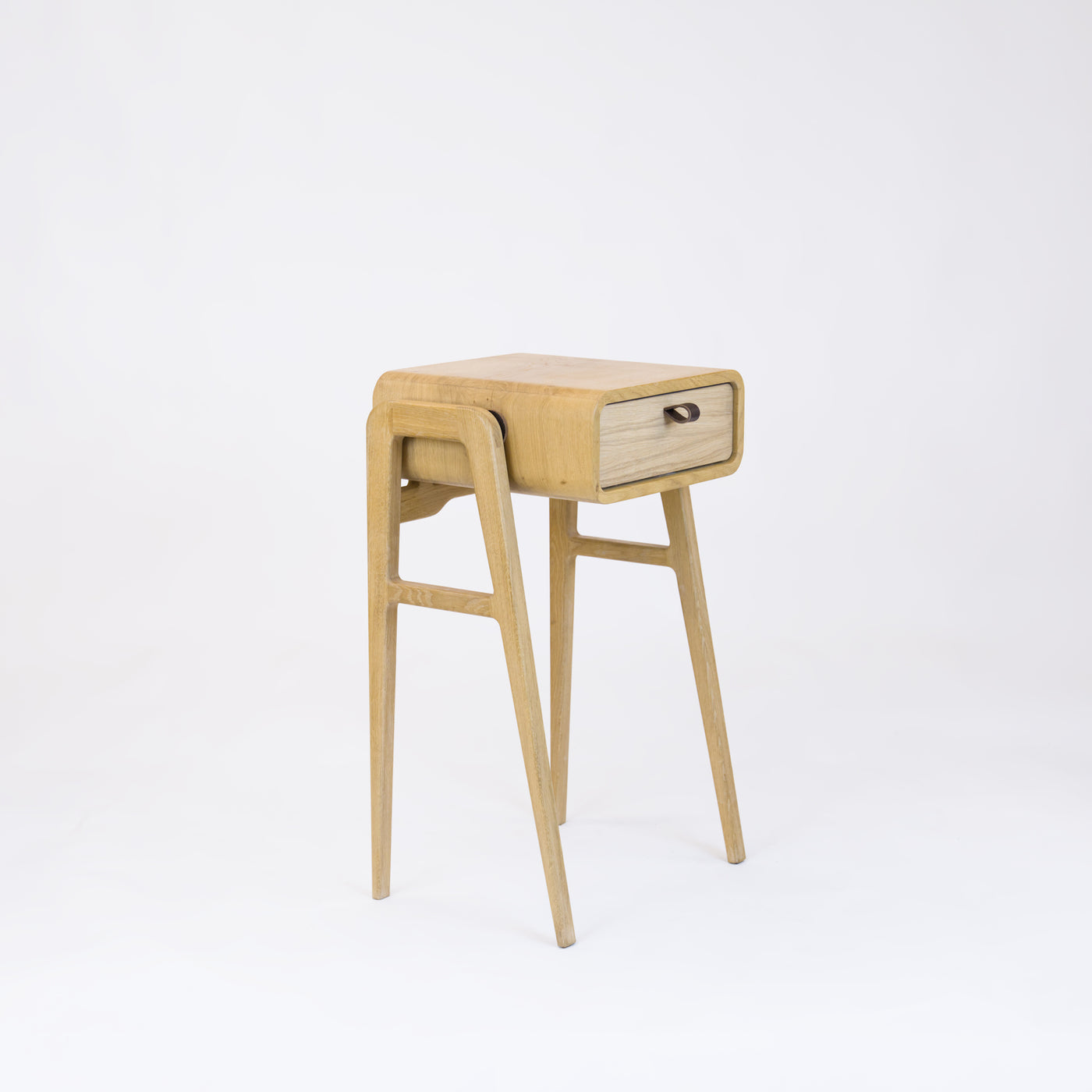 High desk and storage bench nm11H. The main corpus is crafted from solid Norwegian oak, featuring 1 drawer with natural oak front.