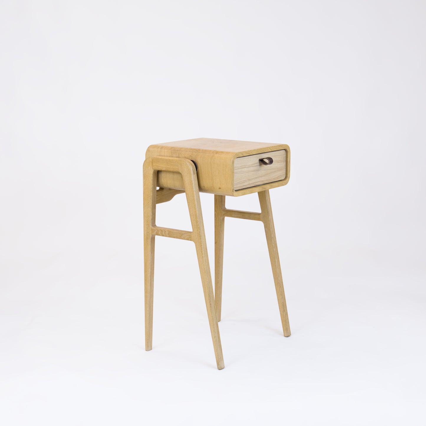 High desk and storage bench nm11H. The main corpus is crafted from solid Norwegian oak, featuring 1 drawer with natural oak front.