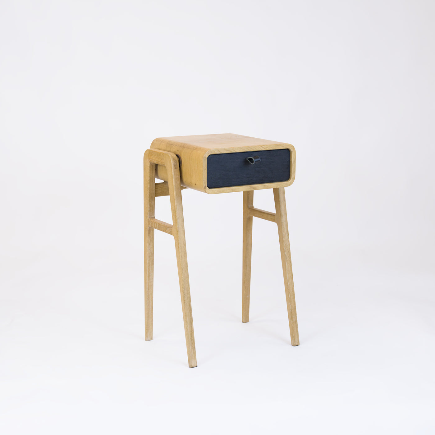 High nightstand nm11H. The main corpus is crafted from solid Norwegian oak, featuring 1 drawer with black oak front.