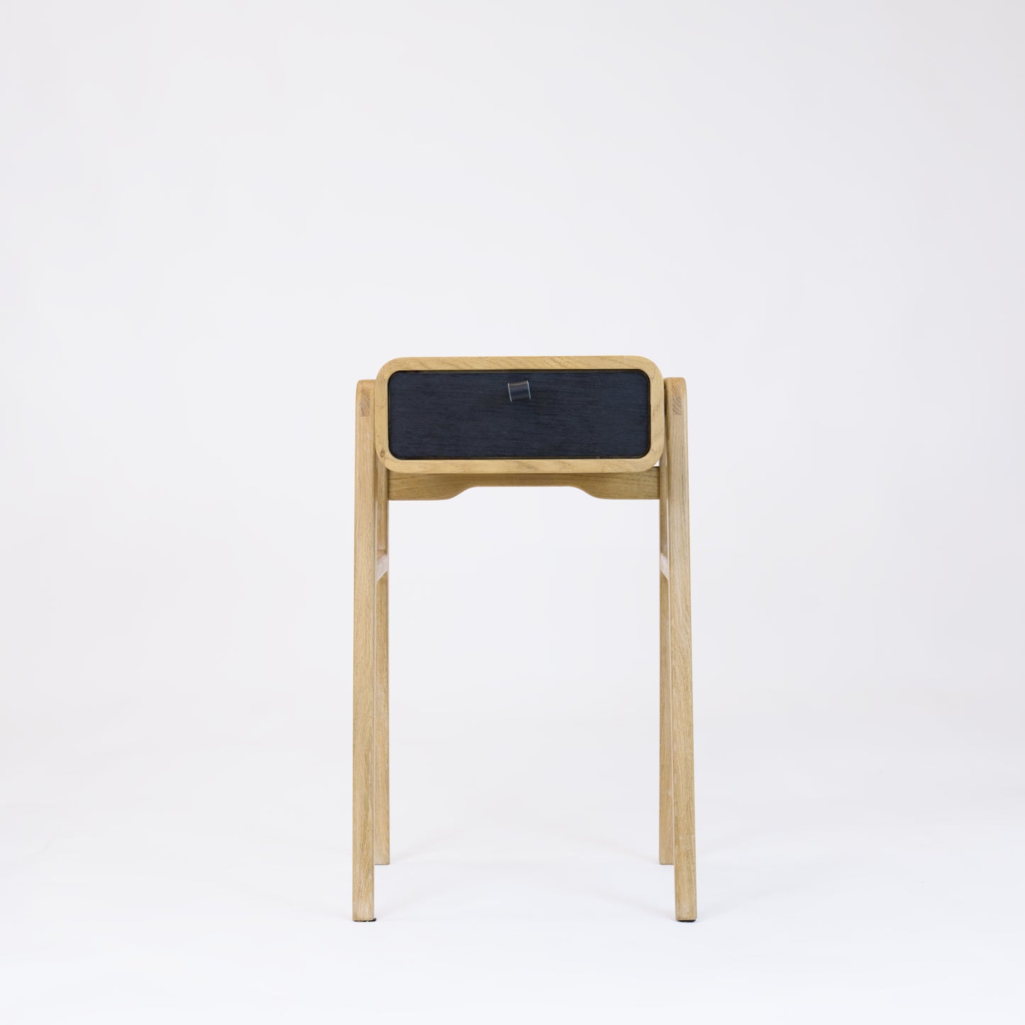 High nightstand nm11H. The main corpus is crafted from solid Norwegian oak, featuring 1 drawer with black oak front.