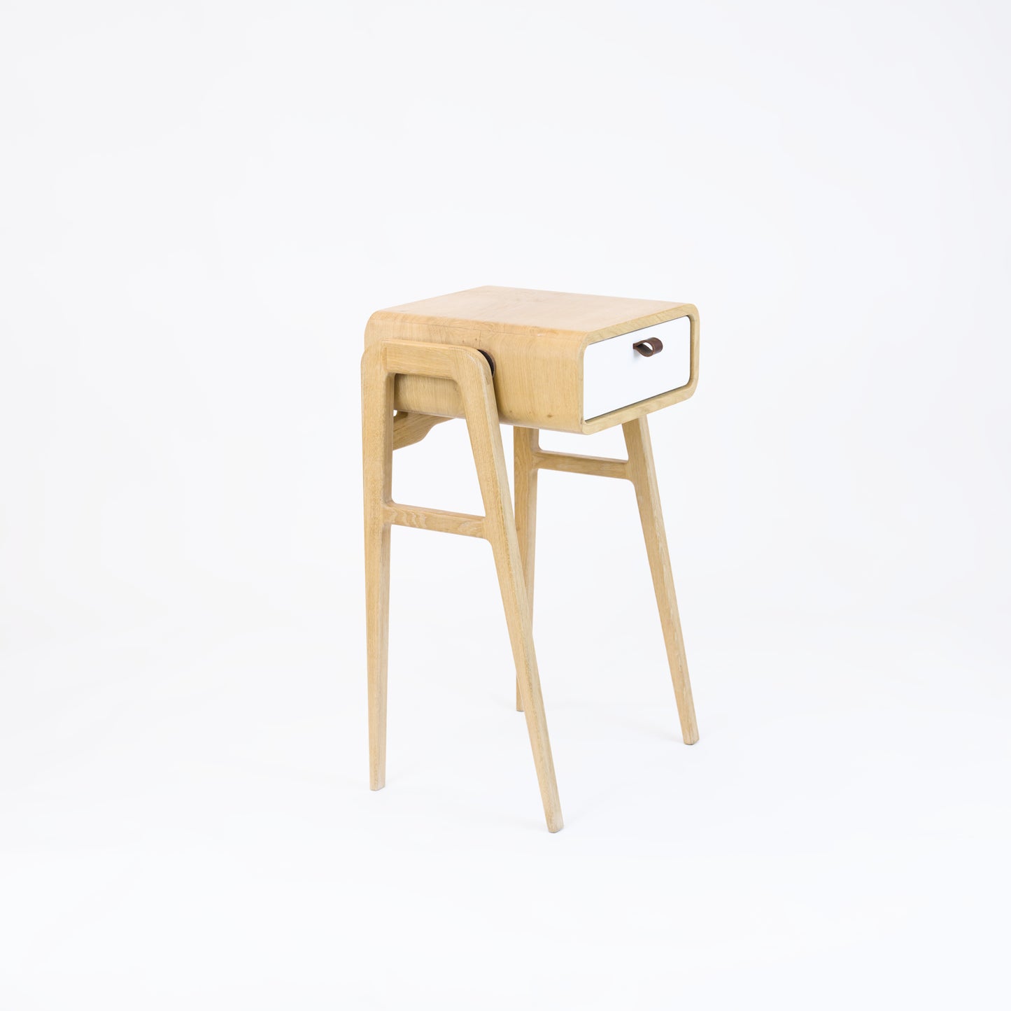 High nightstand nm11H. The main corpus is crafted from solid Norwegian oak, featuring 1 drawer with white front.
