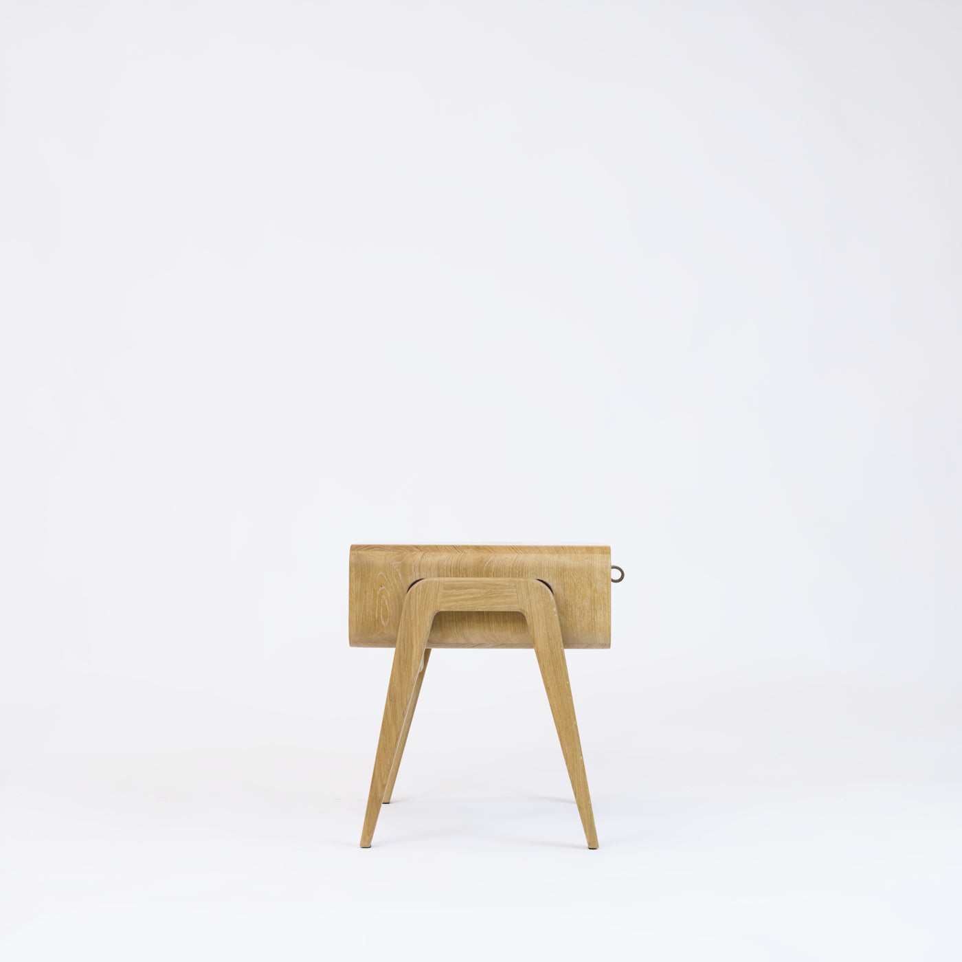 Low desk and storage bench nm11L. The main corpus is crafted from solid Norwegian oak, featuring 1 drawer with black oak front.