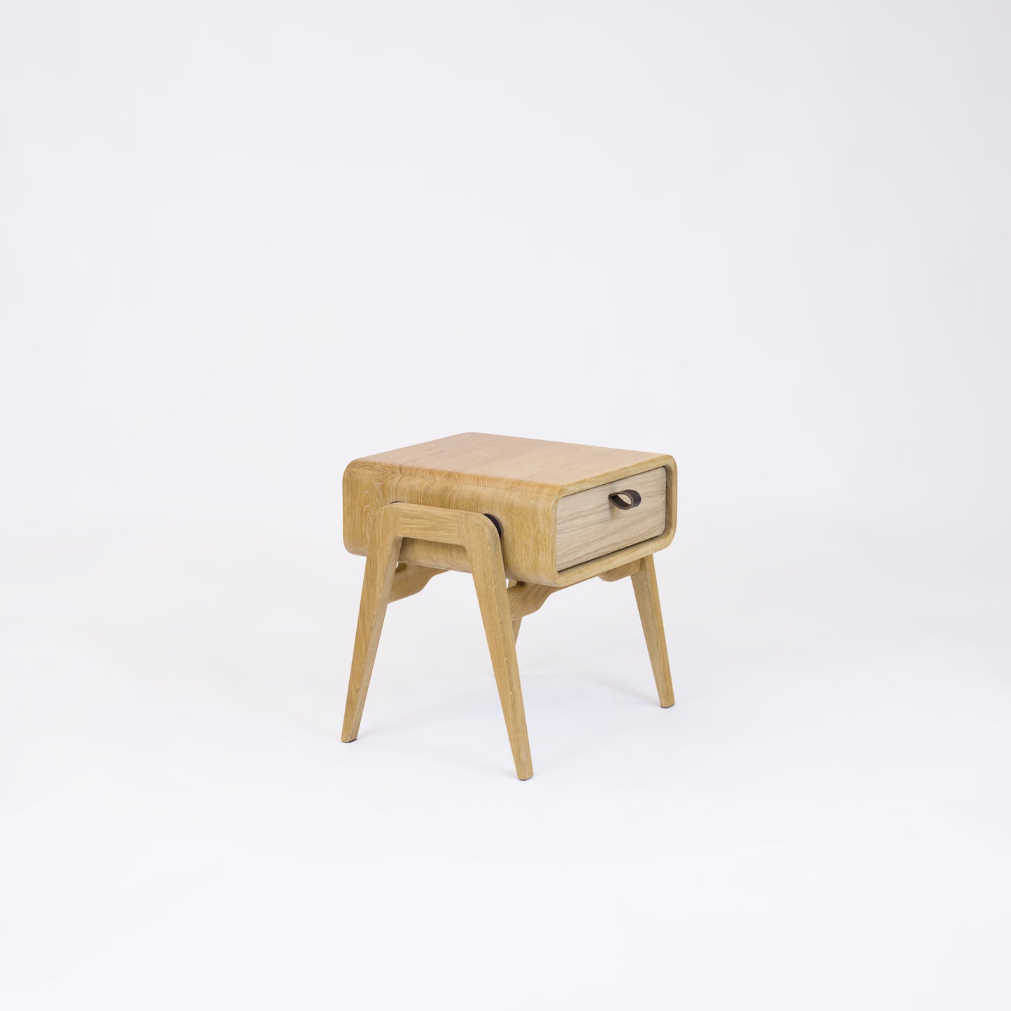 Low desk and storage bench nm11L. The main corpus is crafted from solid Norwegian oak, featuring 1 drawer with natural oak front.